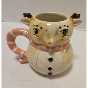 Joanna Parker Ceramic Reindeer Snowman Mug Pink Stripe Scarf Carnival Cottage